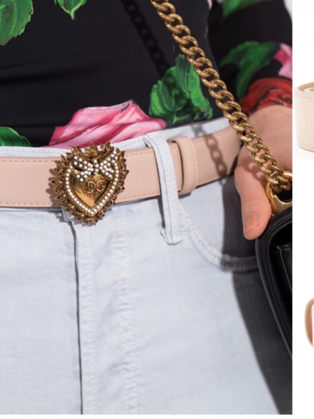 Dolce & Gabbana Gold Heart Buckle Belt with Pink Leather